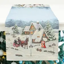  Alpesi éjszaka gobelin asztali futó 37x100 cm ezüst lurex lakástextília