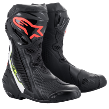 Alpinestars Supertech R motoros csizma fekete-fehér-fluo piros-fluo sárga motoros csizma