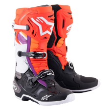 Alpinestars Tech 10 motoros csizma narancssárga-sárga-lila-fehér-fekete motoros csizma