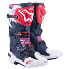 Alpinestars Tech 10 Supervented 2024 motoros csizma perforált sötétkék-fehér-piros-lila motoros csizma