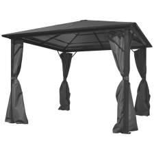 Alumínium kerti pavilon antracitszürke függönnyel 300 x 300 cm kerti bútor