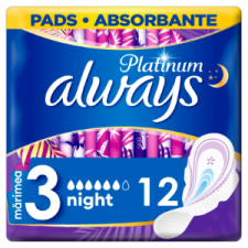 Always Platinum Night (3-Es Méret) Szárnyas Egészségügyi Betét, 12 db intim higiénia