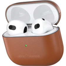 AlzaGuard Genuine Leather AirPods 2021 tok, barna fülhallgató, fejhallgató tok