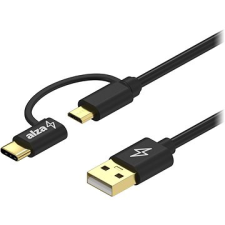 AlzaPower Core 2in1 Micro USB + USB-C 2 m fekete kábel és adapter