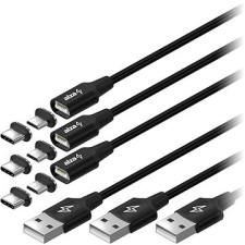 AlzaPower MagCore 2in1 USB-C + Micro USB, 3A, Multipack 3 db, 1 m fekete kábel és adapter
