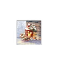 AMB.32515340 Robin By Lantern papírszalvéta 25x25cm, 20db-os asztalterítő és szalvéta