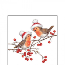  AMB.32518865 Christmas robins white papírszalvéta 25x25cm, 20db-os papírárú, csomagoló és tárolóeszköz