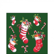  AMB.32520201 X-mas stockings green papírszalvéta 25x25cm, 20db-os papírárú, csomagoló és tárolóeszköz