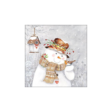 AMB.33311940 Snowman Holding Robin papírszalvéta 33x33cm,20db-os asztalterítő és szalvéta