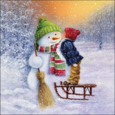  AMB.33317975 Child kissing snowman papírszalvéta 33x33cm, 20db-os konyhai eszköz