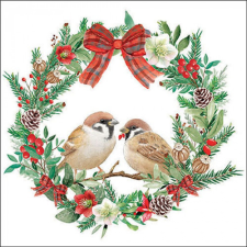  AMB.33318870 Sparrows in wreath papírszalvéta 33x33cm, 20db-os papírárú, csomagoló és tárolóeszköz