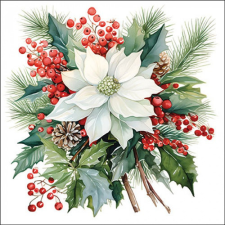  AMB.33319930 Poinsettia bouquet white papírszalvéta 33x33cm, 20db-os papírárú, csomagoló és tárolóeszköz