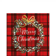AMBIENTE Christmas Plaid Red papírszalvéta 25x25cm, 20db-os konyhai eszköz