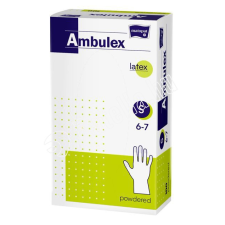 AMBULEX VIZSGÁLÓ GUMIKESZTYŰ LATEX ELŐPUDEREZETT 100 db S-M-L-XL méretben gyógyászati segédeszköz