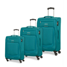 American Tourister Summer Session 3 részes puhafedeles Bőrönd szett - kék kézitáska és bőrönd