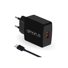 AMORUS K6 Hálózati USB töltő (5V / 3000mA) + USB - USB-C töltőkábel - Fekete mobiltelefon kellék