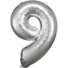 Amscan Óriás Szám Fólia Lufi - 9-es, 83x58 cm, Ezüst (9906294) party kellék