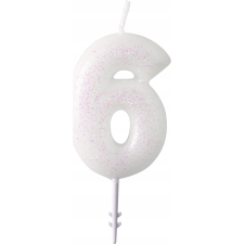 Amscan White, Fehér csillámos gyertya 6-os 6,5 cm (9904381) party kellék