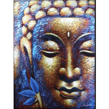 Ancient Buddha Festmény - Arany Arc &amp; Lótusz Virág grafika, keretezett kép