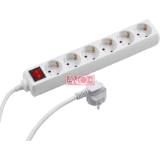 Anco Asztali elosztó kapcsolóval 6-os 10A, 250V, 3x1,5mm2, 5m, fehér hosszabbító, elosztó