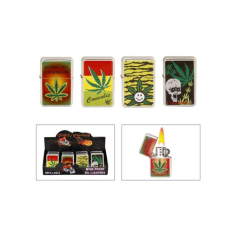 Angelo Angel Benzines öngyújtó króm - színes cannabis mintás  - Egész tálca - 4 db öngyújtó