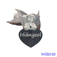  Angyal fekete szivecskén 5x7,5cm - Hiányzol dekorációs kellék