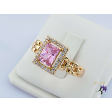  Anica antiallergén rózsaszín kocka formájú köves gyűrű-18K gyűrű