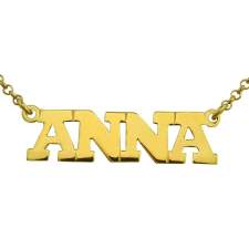 Anna névnyaklánc nyomtatott betűvel, ezüst ékszer aranyozva nyaklánc