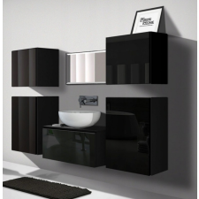 Anrallogin Venezia Alius A19 fürdőszobabútor szett + mosdókagyló + szifon (fényes fekete) fürdőszoba bútor