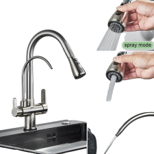  Antik konyhai csaptelep, húzza ki a kialakítást, kettős fogantyú, szálcsiszolt nikkel csaptelep