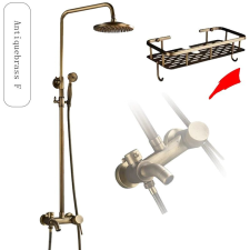  Antikebrass zuhanykészlet, kettős fogantyú hőmérséklet -szabályozás, eső zuhanyfej, PG1 polc csaptelep