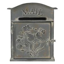 Antikolt szürke fém Mail postaláda, lepkés mintával 26x10x31cm postaláda