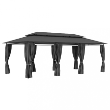  Antracitszürke pavilon függönyökkel 600 x 298 x 270 cm kerti bútor