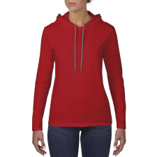 ANVIL Női kapucnis póló, Anvil ANL887, hosszú ujjú, karcsusított, Red/Dark Grey-L női póló