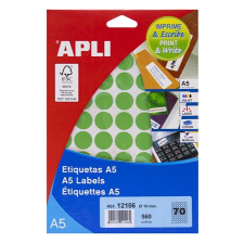 APLI Etikett, 19 mm kör, színes, A5 hordozón, APLI, zöld, 560 etikett/csomag etikett