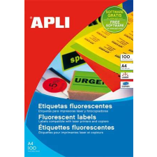 APLI Etikett, 210x297 mm, színes, APLI, neon narancs, 100 etikett/csomag etikett