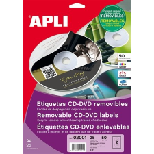 APLI Etikett, CD/DVD, A4, matt, eltávolítható, APLI etikett