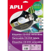 APLI Etikett, CD/DVD, A4, matt, eltávolítható, APLI