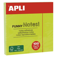 APLI Öntapadó jegyzettömb, 75x75 mm, 100 lap, APLI "Funny", neon zöld post-it