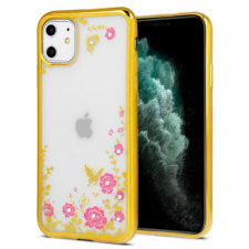 Apple iPhone 13, Szilikon tok, Virágos, arany tok és táska