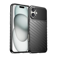 Apple iPhone 16, Szilikon tok, közepesen ütésálló, domború csíkos minta, fekete tok és táska