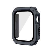 Apple Műanyag keret (BUMPER, ütésálló + kijelzővédő üveg) SZÜRKE Apple Watch Series 7 41mm okosóra kellék