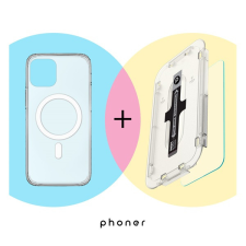 Apple Phoner Mag Pack Apple iPhone 13 Pro Magsafe tok, átlátszó + Master Clear Felhelyező keretes Tempered fólia tok és táska