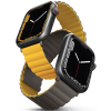  Apple Watch 1-6, SE (42 / 44 mm) / Watch 7-8 (45 mm) / Watch Ultra (49 mm), szilikon pótszíj, mágneses zár, kétszínű, két oldalas, megfordítható, Uniq Revix, sárga/barnászöld