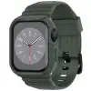  Apple Watch 4-6, SE, SE (2022), SE (2025) (44 mm) / Watch 7-9 (45 mm), Szilikon védőkeret, ütésálló, szíjjal, Spigen Rugged Armor Pro, sötétzöld