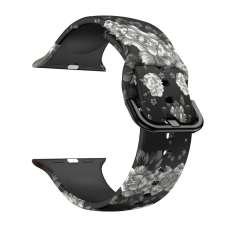 Apple Watch csatos szilikon óraszíj /blackflower/ 44/45/46/49 mm okosóra kellék