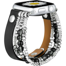 Apple Watch gyöngyös bőróraszíj- fekete /40/41 és 42 mm okosóra kellék