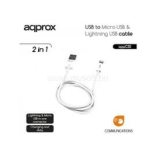 Approx Kábel - USB to Micro USB &amp; Lightning USB cable (Apple, iPhone, iPad) (APPC32) kábel és adapter