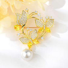 Arannyal bevont exkluzív pillangó bross sárga színű Swarovski kristályokkal (0212.) bross