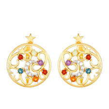  Arannyal Bevont Ezüst Fülbevaló Ametiszttel és Citrinnel, PCY11351 fülbevaló